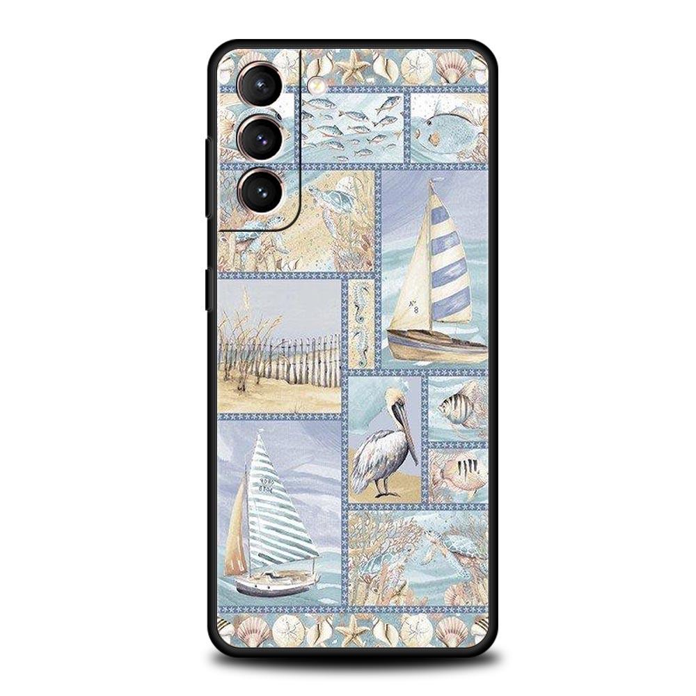Ocean Coastal Seashell Seaweed Pattern Phone Case for Samsung Galaxy S26 S25 S24 S23 S22 S20 S21 FE Ultra S25 Edge Plus Soft TPU