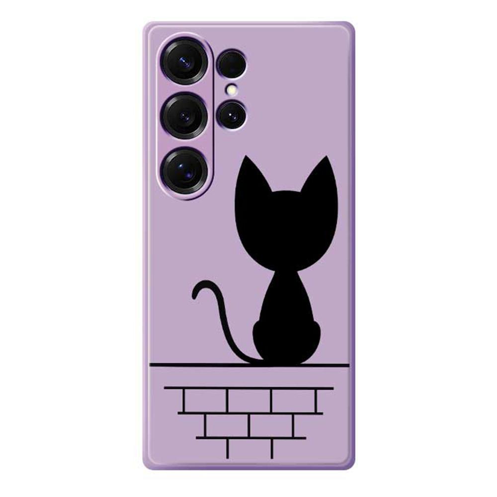 For Samsung Galaxy S25 Ultra Case Black Cat On the Wall Pattern Printing Straight Edge TPU Phone Back Cover