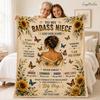 Personalized To My Badass Niece Blanket, Sunflower I Am The Storm Throw, Custom Niece Gift, Big Hug Inspirational Gift from Aunt or Uncle