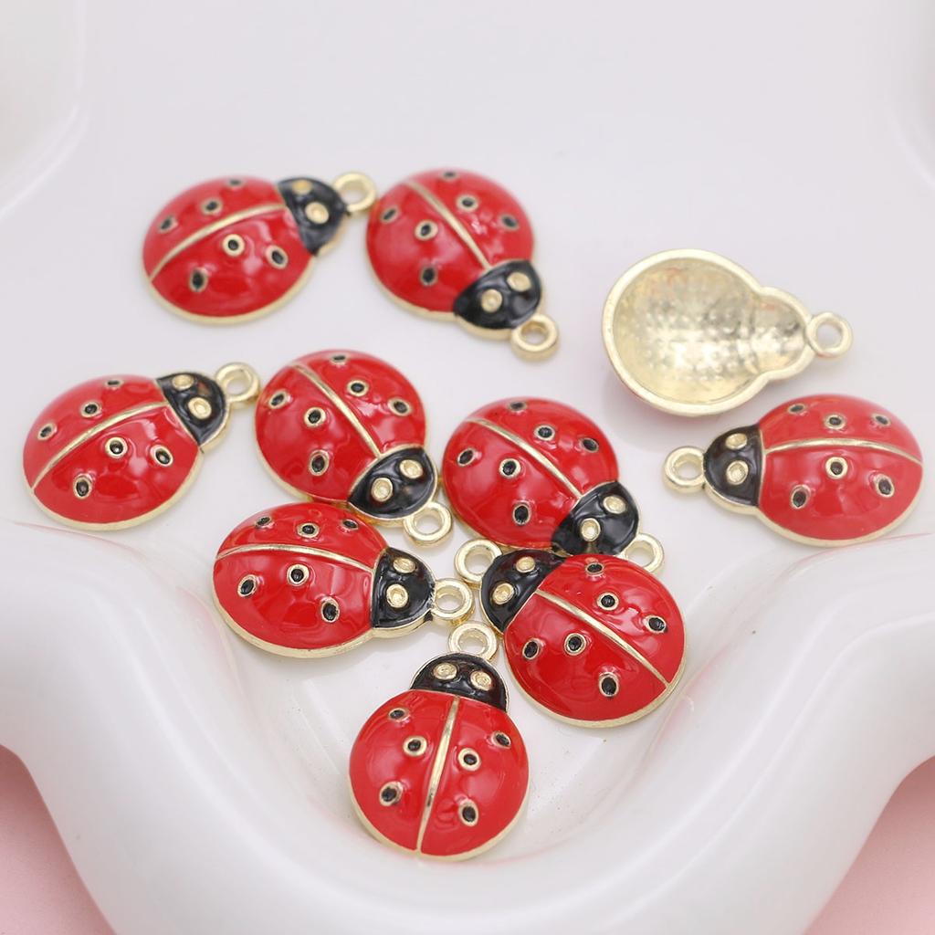 10Pcs Gold Plated Red Enamel Ladybug Bettle Charm For Jewelry Making Necklace Handmade Bracelet Accessories Diy