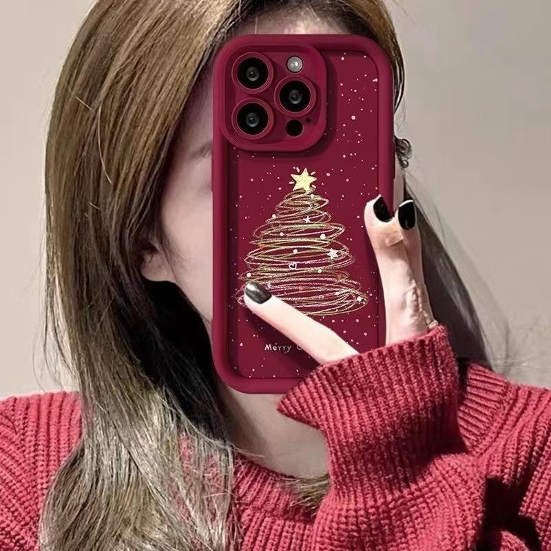 Christmas Tree Pattern Shockproof Soft Silicone Phone Case Compatible With Multiple Iphone Models