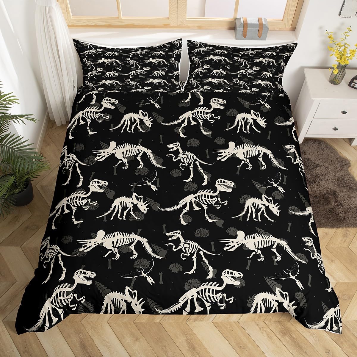 

Jurassic Duvet Cover Sets Lightweight Quilt Covers Bedroom Decor Dinosaurs Illustrations Skeleton Biology Historic Bedding Sets AU Queen(210*210cm)3pcs