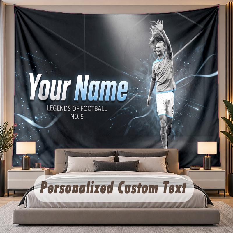 Custom Name Text Tapestry Erling Haaland Personalized Polyester Wall Tapestry For Bedroom And Room