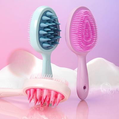 Escova de xampu de silicone de dois lados, escova de massagem no couro cabeludo, pente de lavagem, cabo longo, massageador de cabelo, esfoliante corporal, acessórios para cabelo