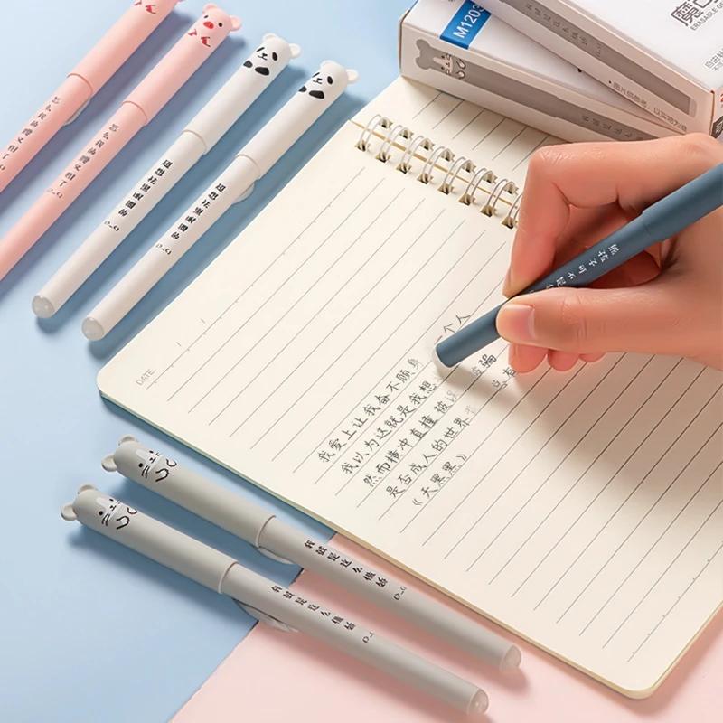 12Pcs Animals Panda Erasable Gel Pen 0.5Mm Blue Black Erasable Pen Refills Rods Washable Handle School Supplies Stationery