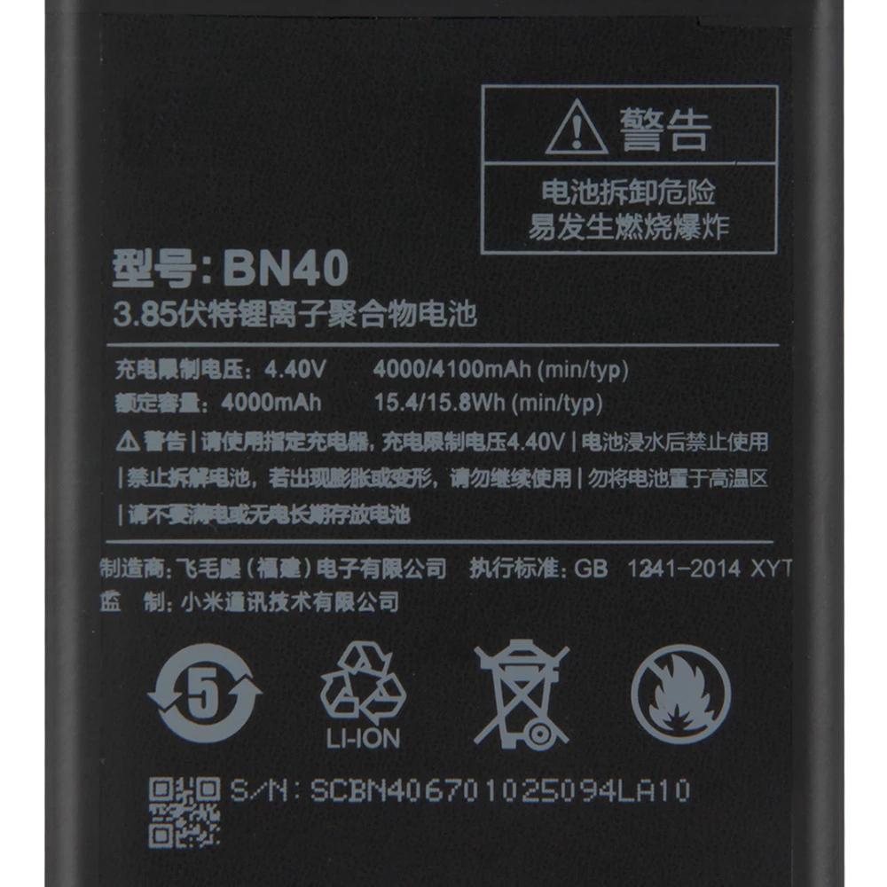 Original High Quality BN40 Battery For Xiaomi Redmi 4 Pro Prime 3G RAM 32G ROM 4000mAh
