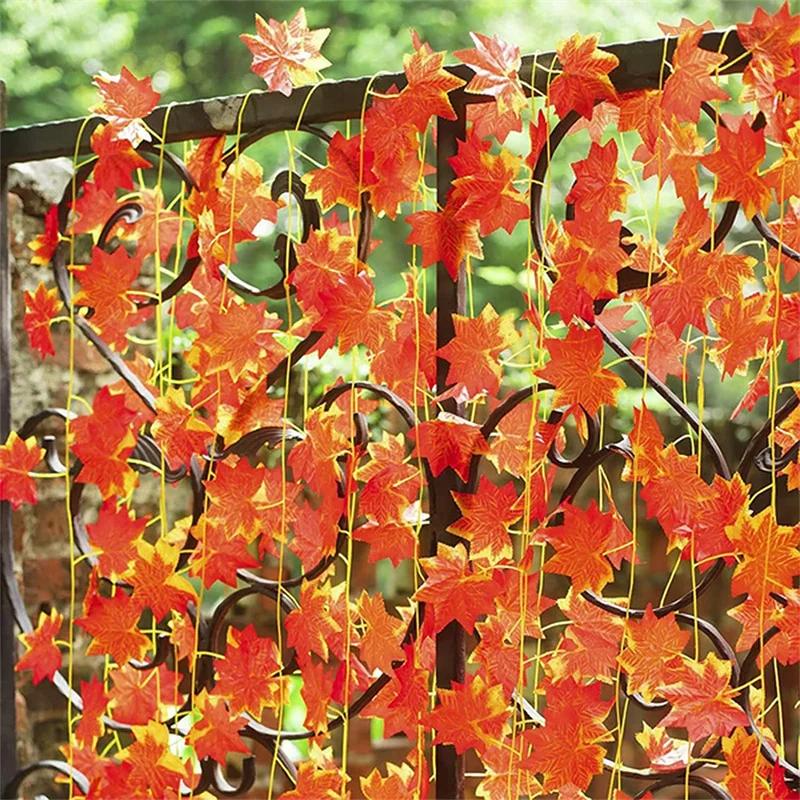 Artificial Maple Leaves Rattan Wall Hanging Garland Vine Fake Plants Maple Foliage Leaf Christmas Thanksgiving Autumn Decoration