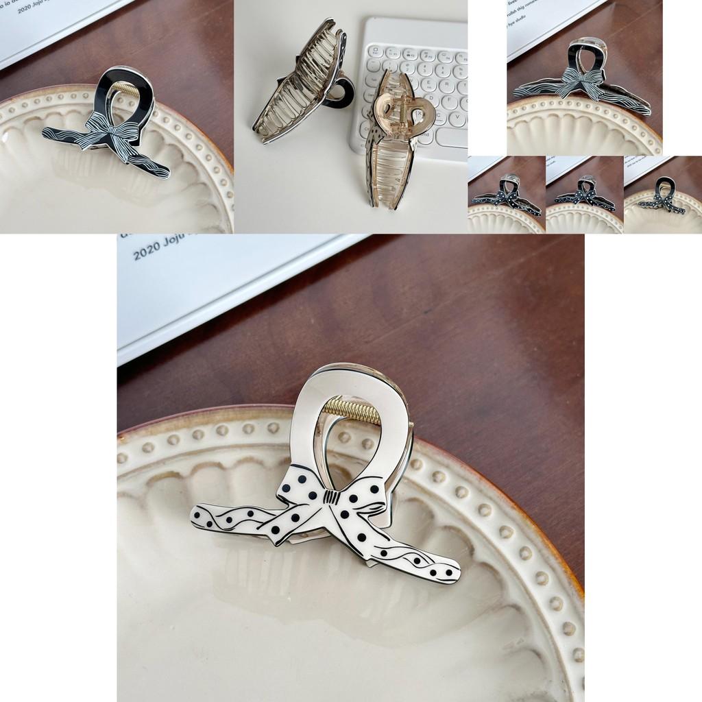 Premium Acrylic Hair Claw Clip With Delicate Polka Dot Print And Fashionable Bow