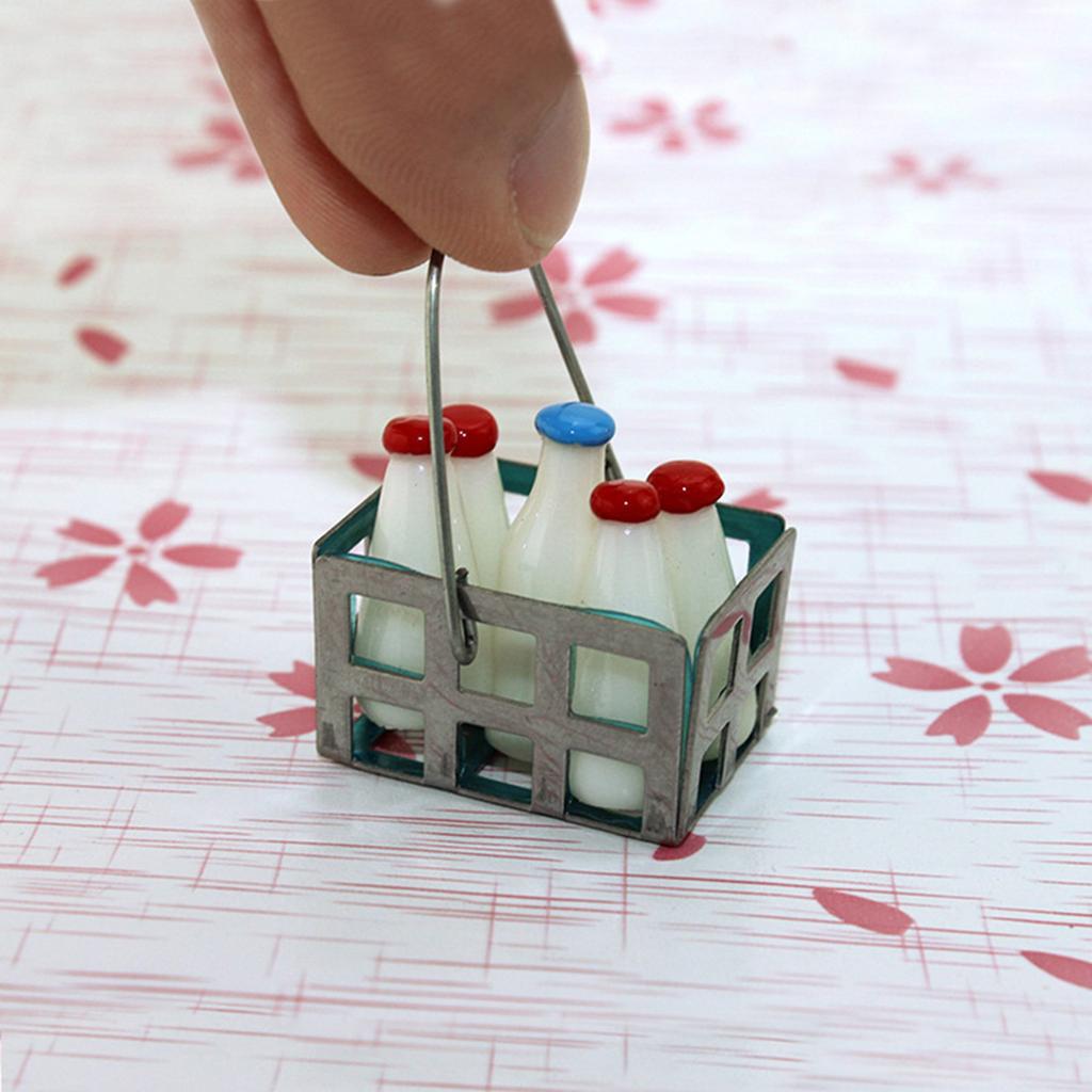5pcs Miniature Milk Bottles Set for Dollhouse Kitchen Dining Room and Restaurant Scene Display Decors 1/12 Scale