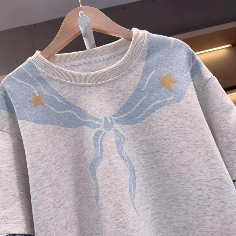 Mädchen Frühling Herbst Fake Zweiteiler Sweatshirt Koreanisches Langarm T-Shirt Für Große Kinder Lässiges Basisschicht Oberteil