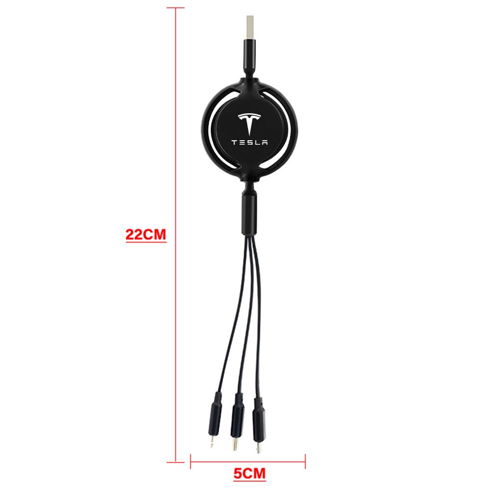 3 In 1 Telescopic One To Three Mobile Charging Cable Car Charging Cable IPhone TYPE-C Quick Charger for Tesla Model X S Y 3