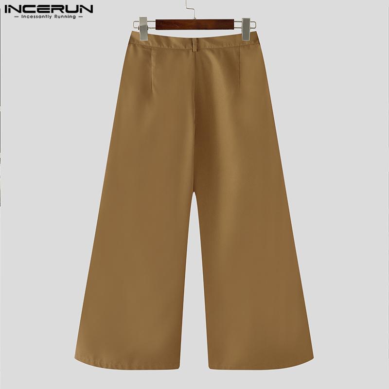 INCERUN Men Zip-up Waist Straight Pants Long Suits Trousers