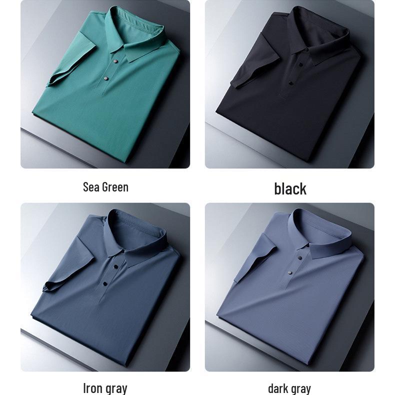 Di Yu Divine Dragon Men's Ice Silk Polo Shirt - Solid Color, Short Sleeve, Lapel, Summer Top