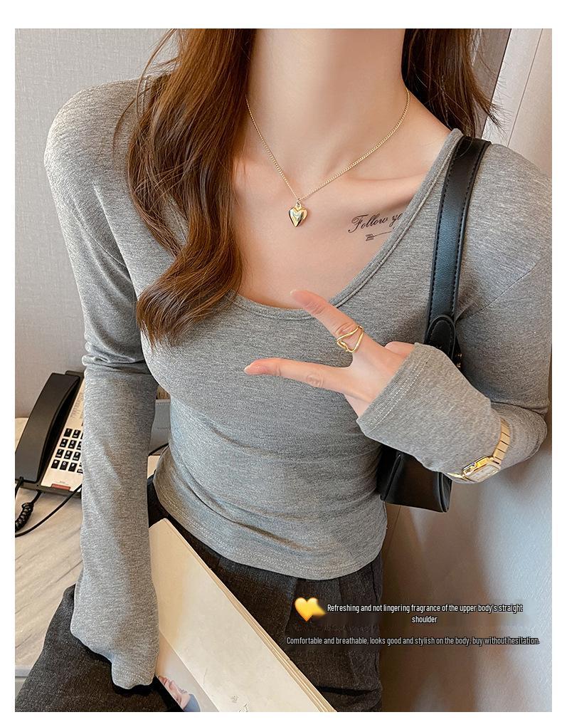 Women's Modal V-Neck Slim Fit Long Sleeve Top - Autumn/Winter Design