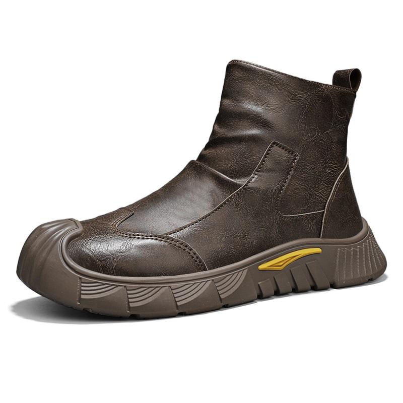 Men's Boots High Cut Workwear Shoes Autumn New Pleated Non Slip Comfort Thick Soled Wear-resistant Fashion Flat Boots