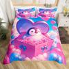 Cartoon Penguin Bedding Set Romantic Balloon Valentine's Day Comforter Cover Groovy Roses Flower Duvet Cover for Couple Lovers