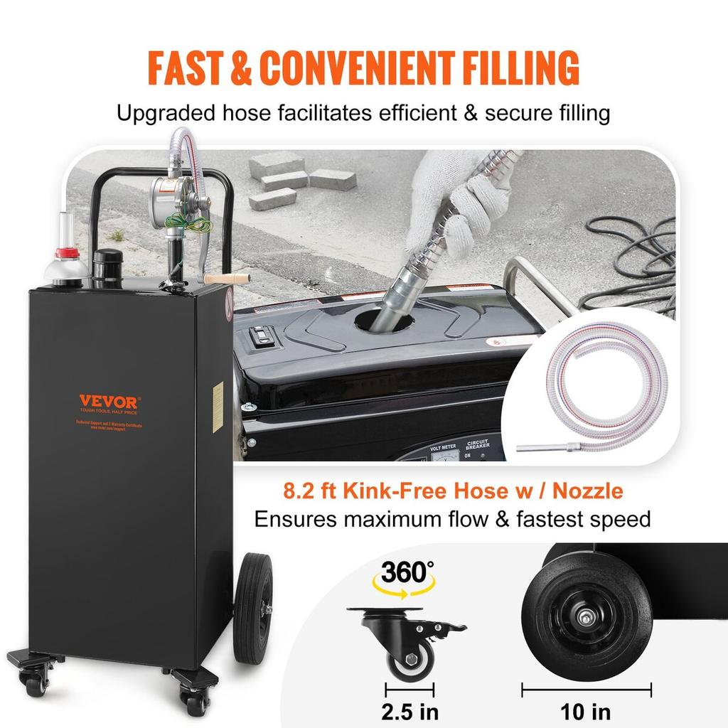 30 Gallon Fuel Caddy, Gas Storage Tank & 4 Wheels, with Manuel Transfer Pump, Gasoline Diesel Fuel Container for Cars, Lawn Mowers, ATVs, Boats, More,