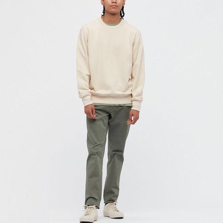 UNIQLO Solid Color Loose Fit Crew Neck Sweatshirt Unisex sweatshirt Light-Beige 444966-30