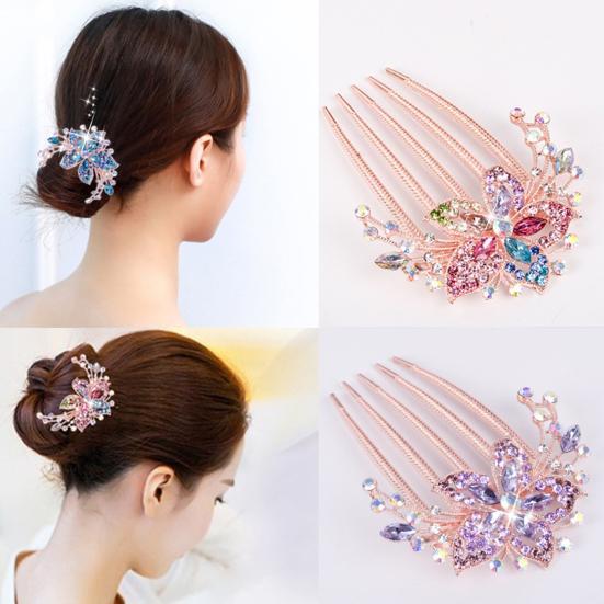 Hair Comb Flower Leaf Rhinestones Ladies Exquisite Long Lasting Hair Fork Hair Accessories