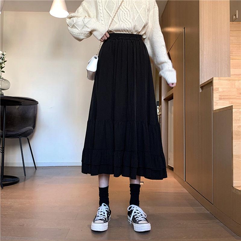 

Белая миди-юбка А-силуэта с завышенной талией и оборками M (90-105 Jin) чёрный