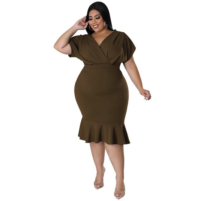 MY981 Plus Size Womens Dress V-Neck Sleeveless Bodycon Midi In Solid Color Knit Milk Silk Fabric Casual Party Wear
