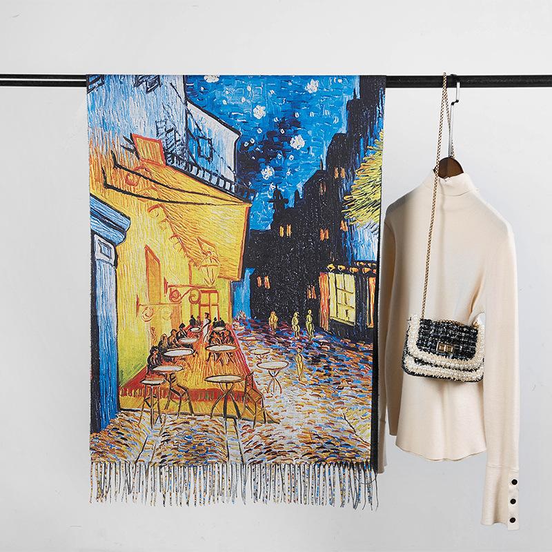 

Зимний кашемировый шарф Ван Гог Масляная живопись Подсолнухи Ваза Кисточка Пашмина Одеяло Шали Накидки Женский Модный Дизайн Фуляр