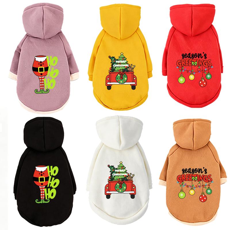 Merry Christmas Pet Hoodie Santa Truck Tree Printed Soft Fleece Sweatshirt Winter Holiday Party Dress‑up Outfit For Teddy Bichon