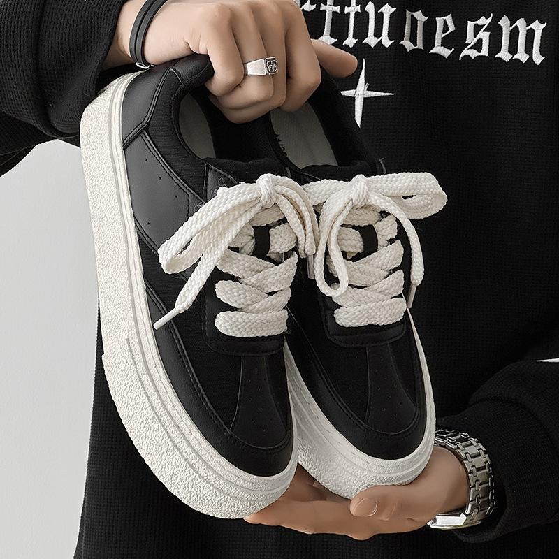 Men's board shoes spring and autumn new thick-soled retro black casual shoes men's breathable low-top flat-soled trendy men's shoes