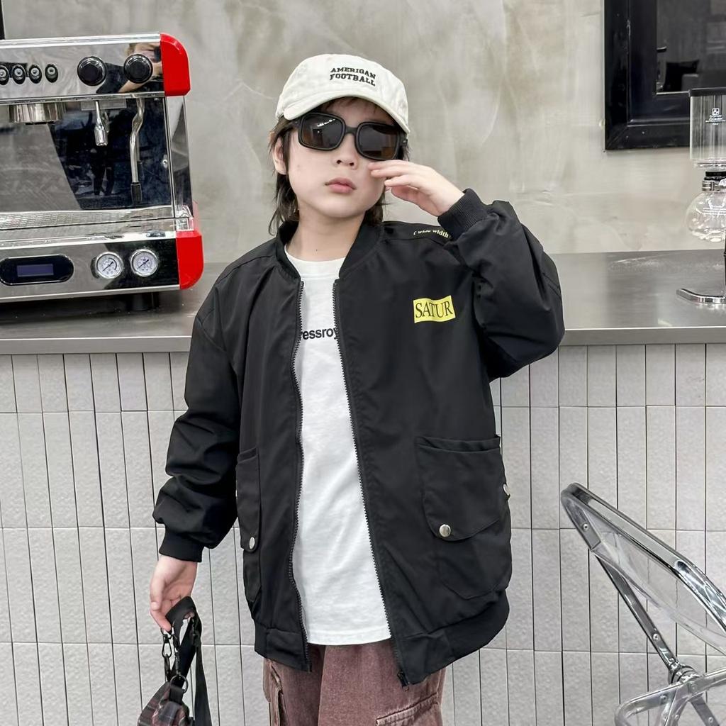 Boys Autumn Jacket Kids Casual Loose Faux Leather Coat Toddler & Children Solid Color Zipper Baseball Jacket