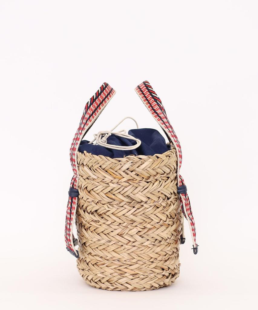 Cuco Damen gemustert mit Bandgriff x Korbtasche aus Seegras, Marineblau (094)