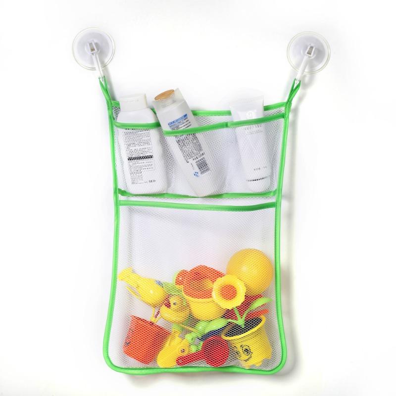 Mesh Bathtub Toy Storage Basket,Tub Holder Bag,Shower Caddy Hanging Bucket Bin,Baby Bathroom Organizer With2 Adhesive Wall Hooks