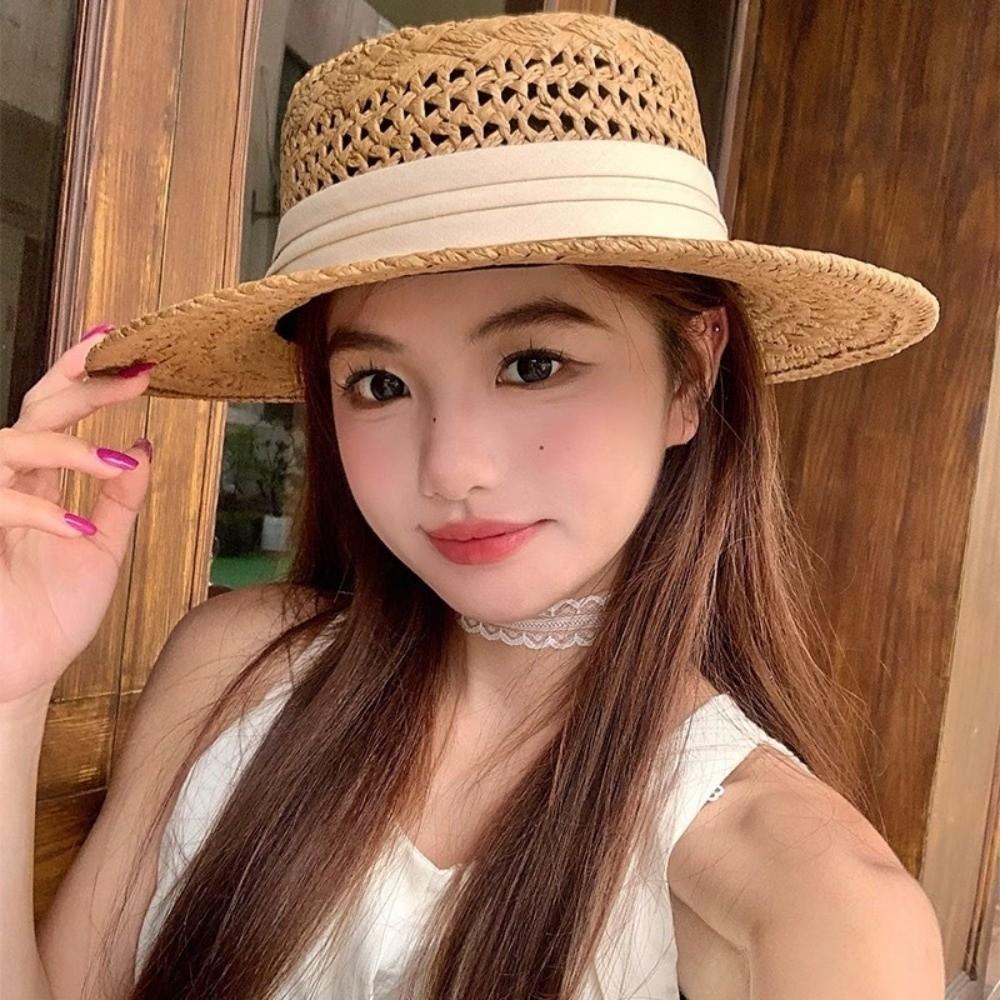 Wide Brim Western Cowboy Hat Sunscreen Visor Cap Fashion Hollow Straw Hat  Vacation