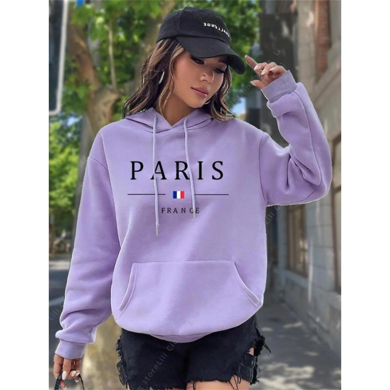 PARIS Graphic Letter Hoodies Women's Hooded Sweatshirt Pullover Top Aesthetic Y2K Street Sport Clothing Woman Hoodie PINK BLACK