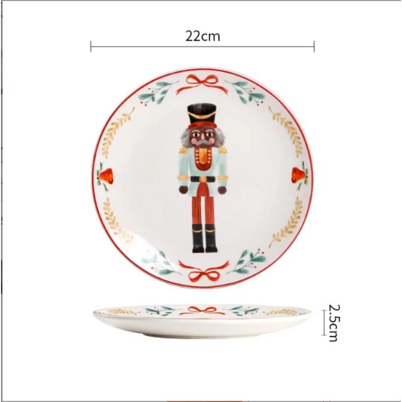 Christmas Ceramic Dinner Santa Christmas Tree Round Plate Dessert Dish Flat Dinner Plate Easy To Clean Home Snack Western Plates