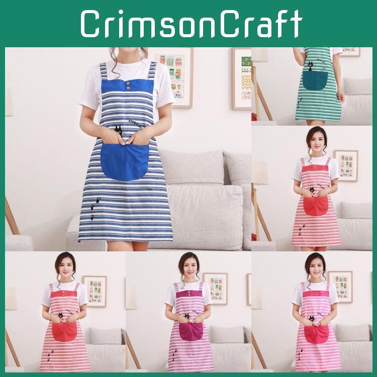 Cute Home New Womens Kitchen Restaurant Bib Cooking Aprons Pockets Striped Apron