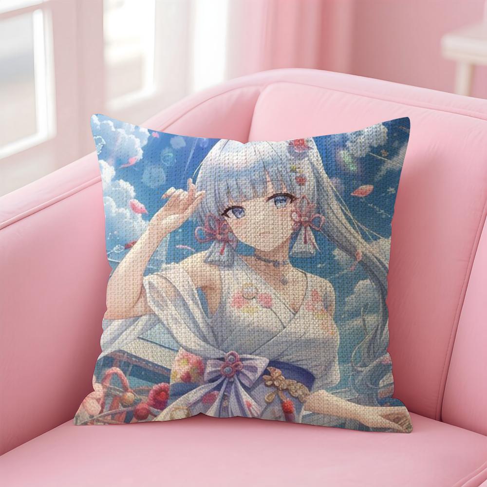 Genshin Impact Kamisato Cushion Cover Natural Linen Pillow Case DoubleSided Print Decorative Sofa Pillowcase Home Decor Gift