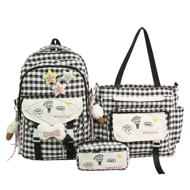 Zaino1011 zaino scuola media ragazze studenti liceo carino piccolo fresco scozzese zaino casual grande capacità set da tre pezzi