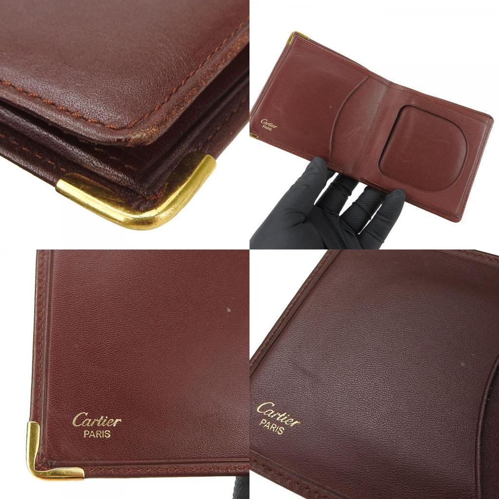 Used CARTIER Bill Compartment Must leather Bordeaux Bordeaux Bifold Wallet