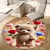 1pc Cute Teddy Bear with Rose Round Carpet - Anime Design, Valentine's Day Gift, Office Chair Mat, Non-Slip Rug for Home Decor, Suitable for All Seaso