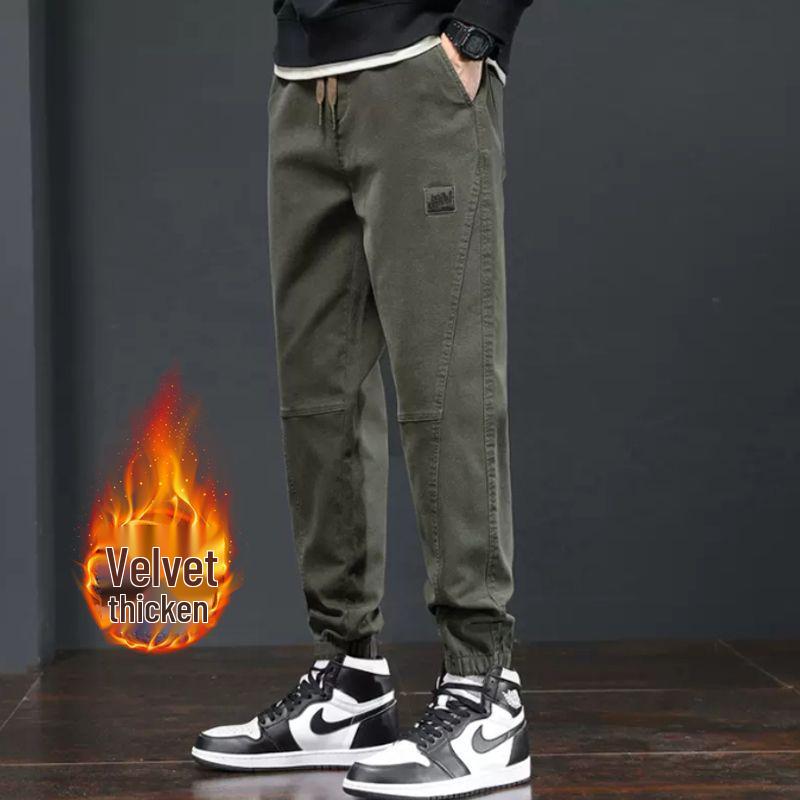 Pánské trendy značkové 2025 podzim/zima plus sametové tepláky - volné, všestranné, sportovní ležérní kalhoty