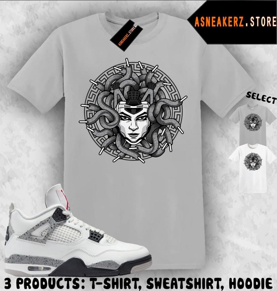 Shirt Matching AJ 4 White Cement 2025 Match Sneaker Sneakerhead Medusa T-Shirt Unisex T-Shirt XXXXL