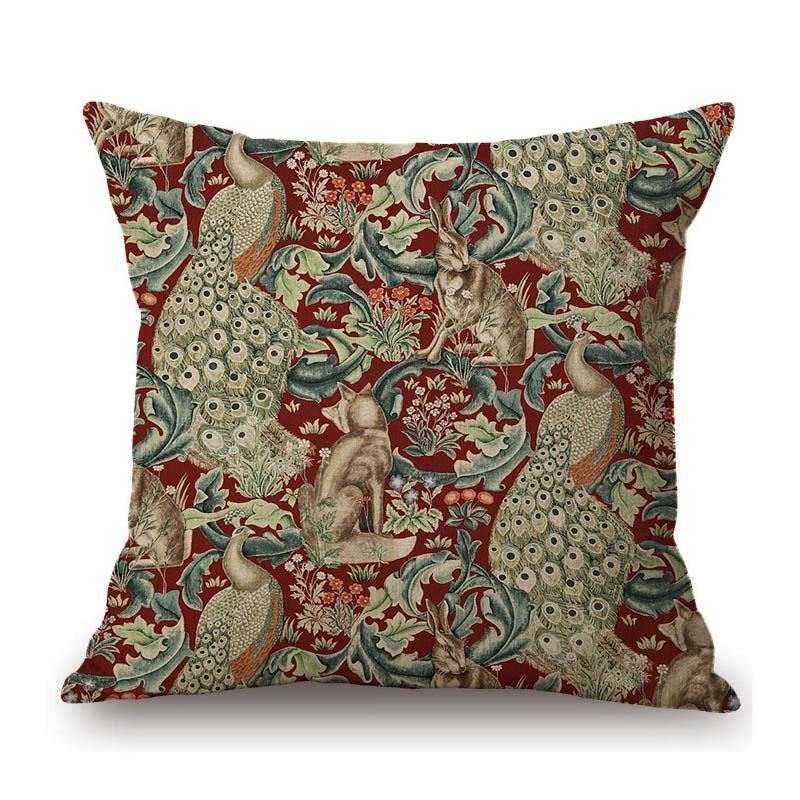 Klassisches britisches Design, William Morris, Walter-Kranich, Tiermuster, Hase, Pfau, Fuchs, Kaninchen, Waldblau, Sofa-Kissenbezug