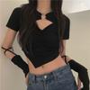 High Street Kurzarm T-shirt Frauen Harajuku Sommer Aushöhlen Schlank Design Ins Koreanische Stil Über Nabel Cropped Top Alle-spiel