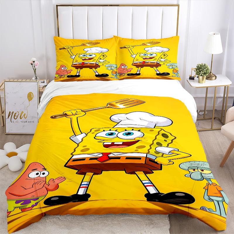 Spongebob Adventure Print 3Pcs Bedding Setduvet Cover With 2 Bedropillowcase Home Birthday Gift