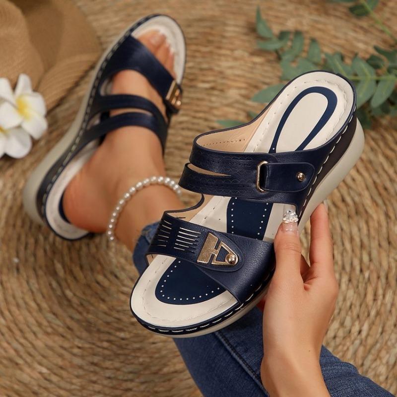 New Style of Oversized Shoes Wedge Heels Beach Sandals Hollowed-out Casual One-shoulder Slippers