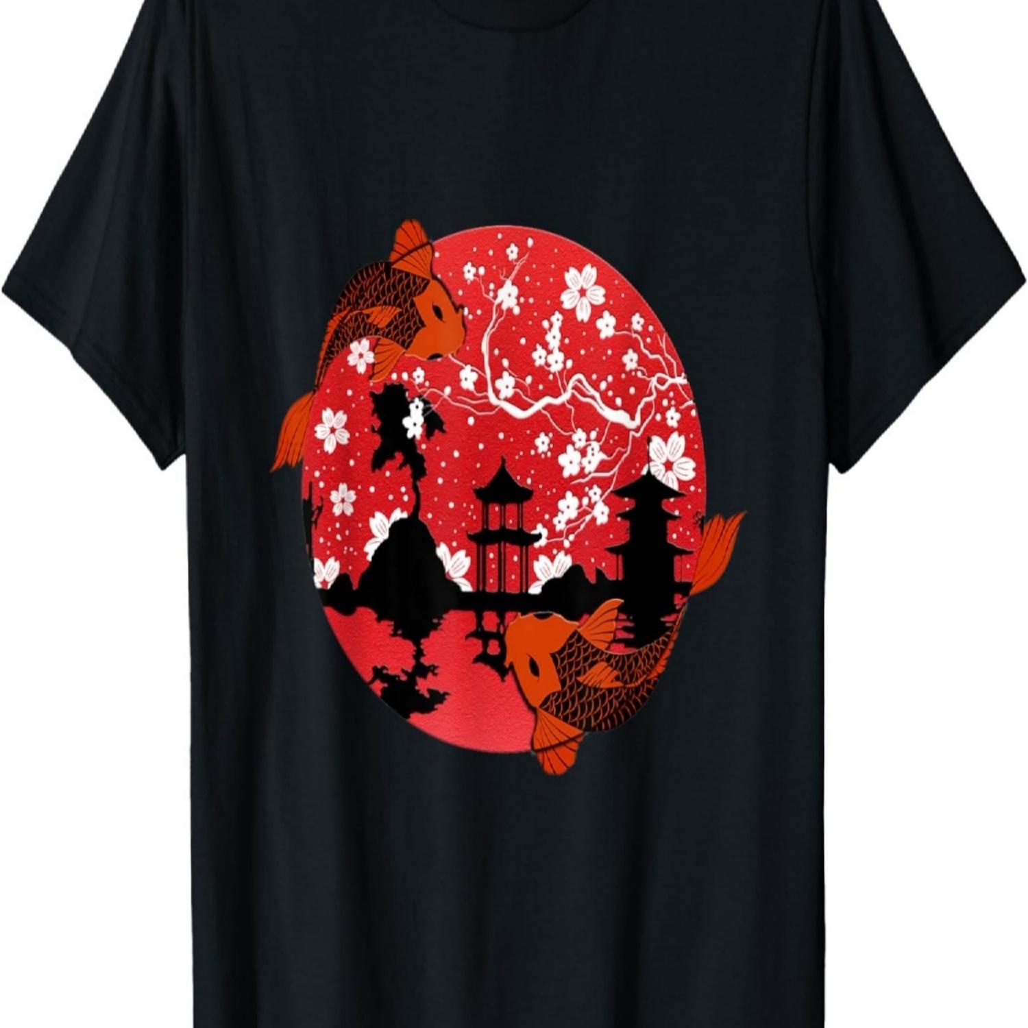 

fish with vintage cherry blossom art T-Shirt S чёрный
