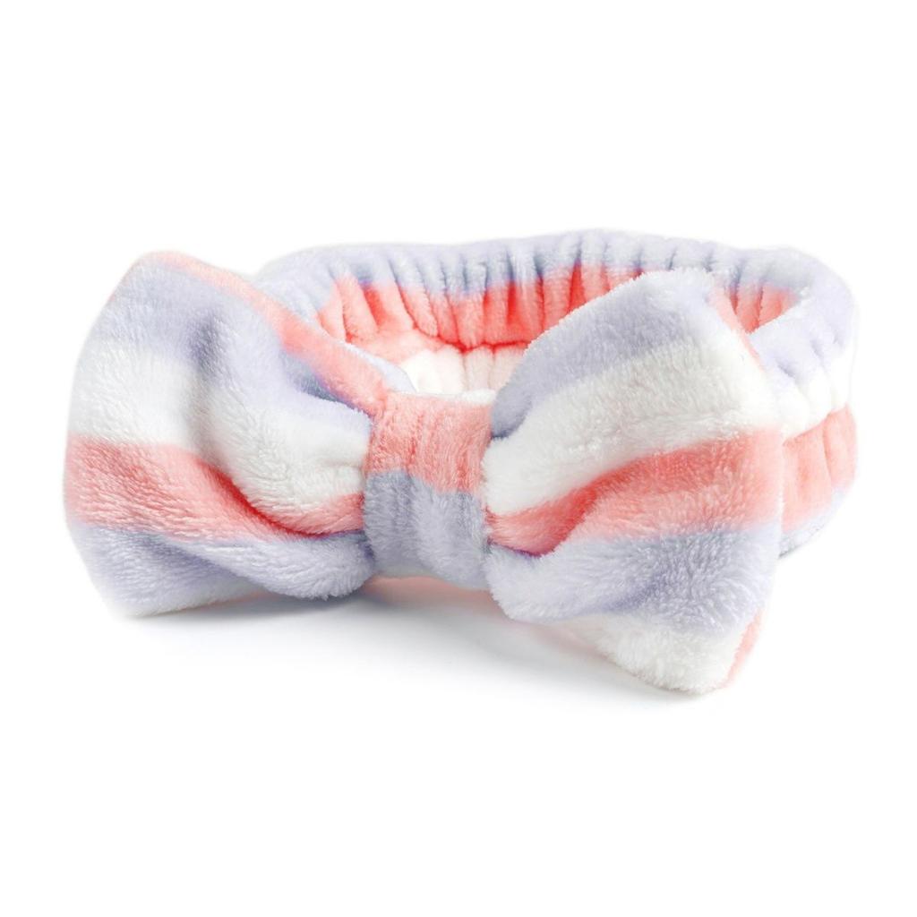 Women's European American Style Soft Coral Velvet Bow Fluffy Microfiber Spa Headband for Facial Makeup Non-Slip Shower Face
