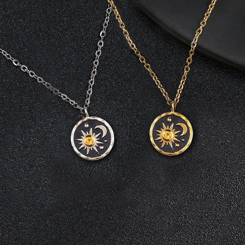 Vintage Halskette Bohemian Sonne Mond Anhänger Halskette Damen Legierung Schlüsselbein Kette Sommer Boho Damen Mode Schmuck Zubehör
