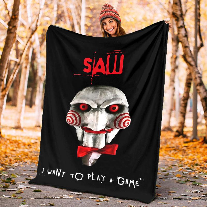 Saw Movie Flannel Blanket Soft All-Season Throw, Design for Camping, Car Travel, Hiking Sofa, Bed, Office Perfect Gift for Parties