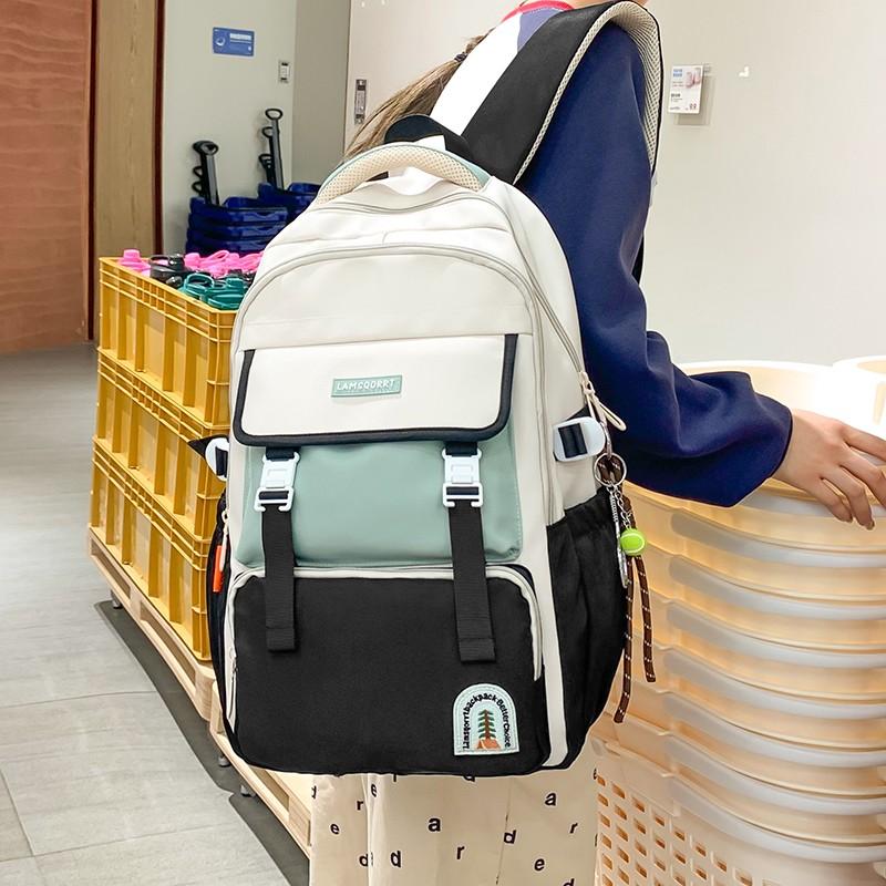 Student Skolväska Ryggsäck Stor Kapacitet Dam Färgblock Ryggsäck